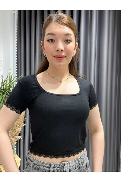 IŞILDA FASHION Δαντελένιο τετράγωνο κολάρο Işılda