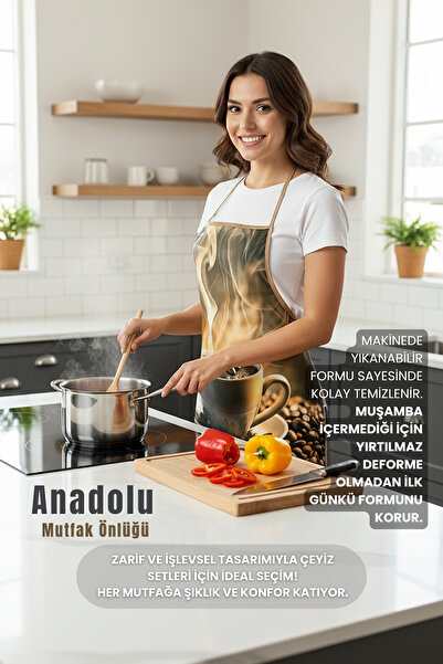 GÜLCÜ TEKSTİL Anadolu 3D Kitchen Apron - Coffee