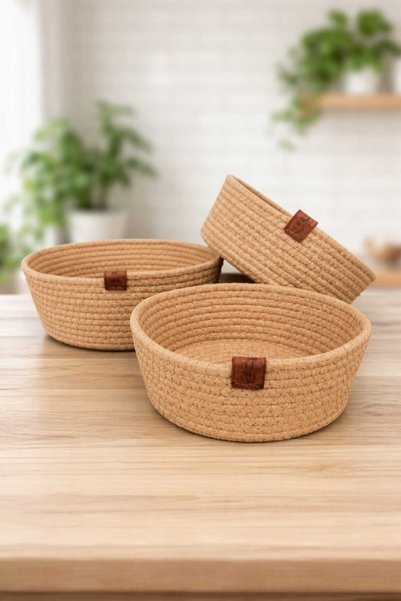 DERDENSE Wicker Basket 3-Piece Organizer / Bathroom Organizer / Multi-Purpose Organizer / 3 Pieces