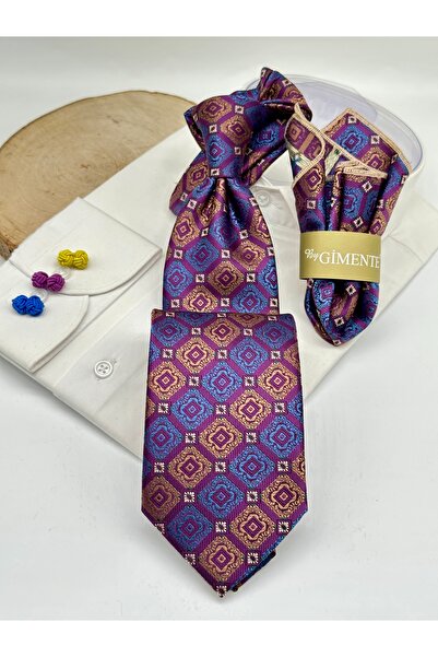 Gutiero Classic Tie with Purple Patterned Handkerchief