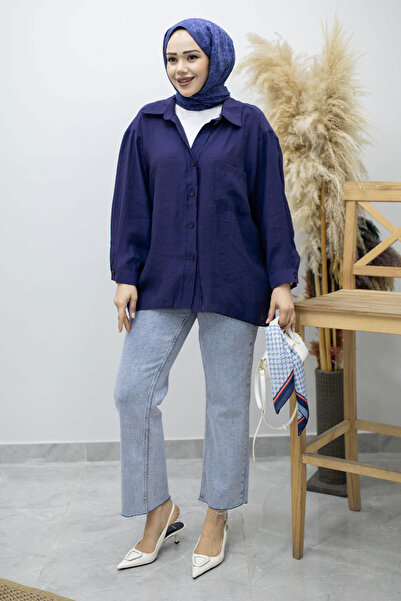 Tesettür Dünyası Πουκάμισο Oversize με τσέπες TSD260167 Indigo