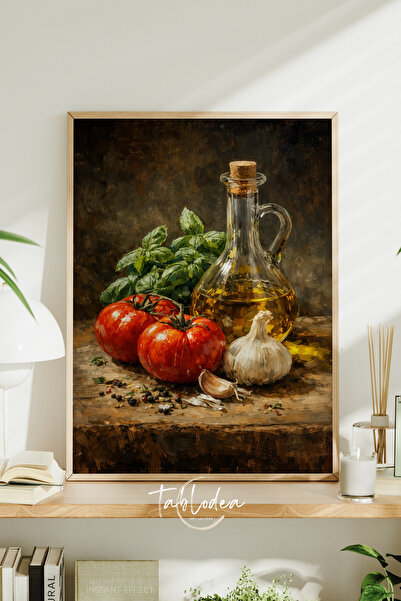 tablodea Vintage Zeytinyağı Ve Naturel Sebze Desenli Mutfak Tablosu T Yağlı B...