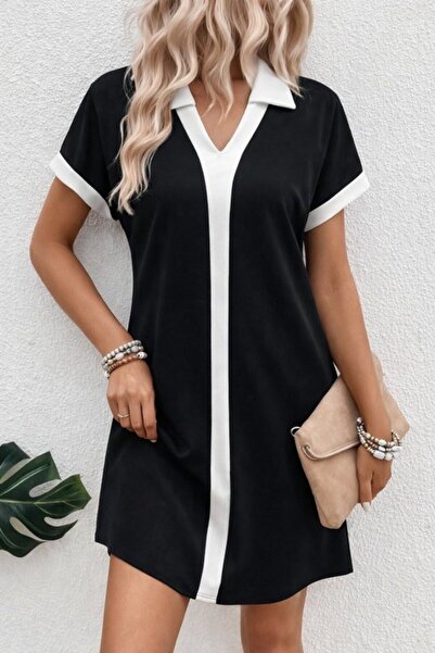 Wear Up Γυναικείο κοντομάνικο φόρεμα με λαιμόκοψη V και λεπτομέρεια ρίγας μπρ...