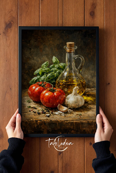 tablodea Βίντατζ ζωγραφική κουζίνας με μοτίβο ελαιόλαδου και φυσικών λαχανικώ...