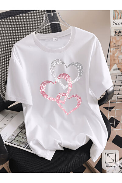 gencerco Μπλουζάκι Premium Oversize με στάμπα Shiny Heart Interlocking