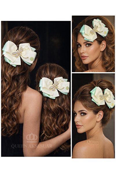 QUEEN AKSESUAR Πολυτελής διπλής στρώσης σατέν φιόγκος σε χρώμα νεροπράσινο κρ...