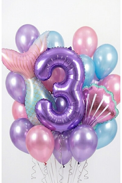 Öztürkpartievi Mermaid Themed 3 Year Old Balloon Bouquet