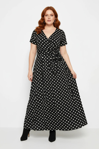 Shape Of You Μακρύ φόρεμα με πουά, δέσιμο στη μέση και λαιμόκοψη V