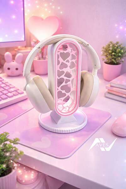 Aves Tasarım Gamer Kulaklık Standı & Masa Üstü Organizer Mat Beyaz