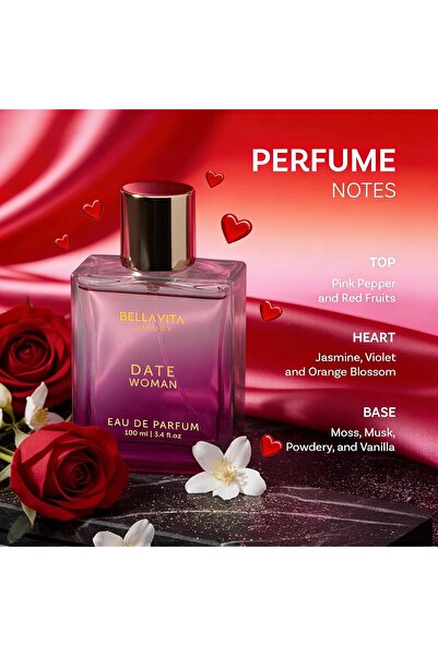 Bella Vita Luxury Date Eau De Parfum Floral, Fruity and Spicy Perfume, Long Lasting EDP Fragrance fo