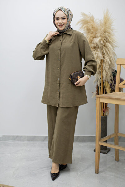 Tesettür Dünyası Σετ μοντάλ με κουμπιά TSD260169 Χακί