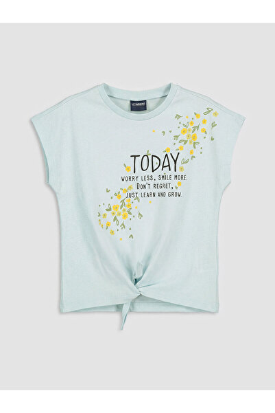 LC Waikiki Trendlucky Girls' T-Shirt with Oval Collar and Printed Design