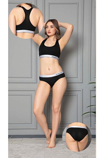 sirenniaboutique Siyah Spor Sütyen Ve Bikini Külotlu Takım Pamuk Büstiyer