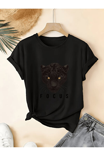 one button Μπλουζάκι Premium Oversize με στάμπα μαύρου τίγρη και στάμπα Focus...