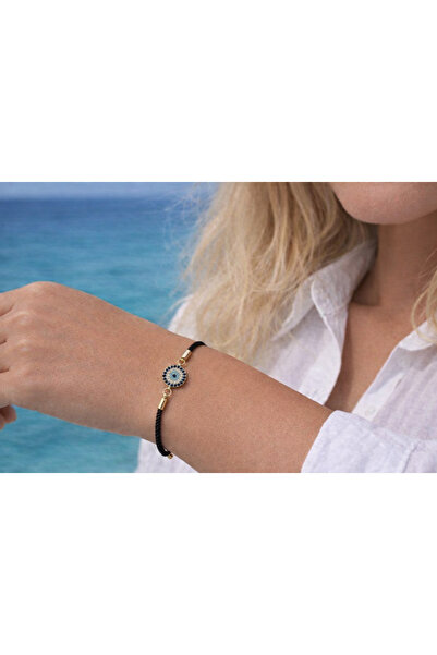 AychaAksesuar Black String Zircon Stone Evil Eye Bead Elevator Bracelet