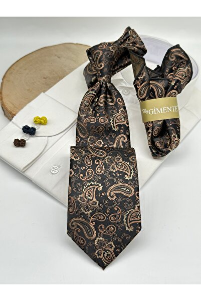 Gutiero Classic Tie with Black Paisley Patterned Handkerchief