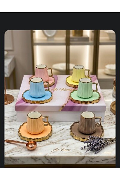 AHLE HOME PORSELEN RENKLİ Lüks Kahve Fincanı