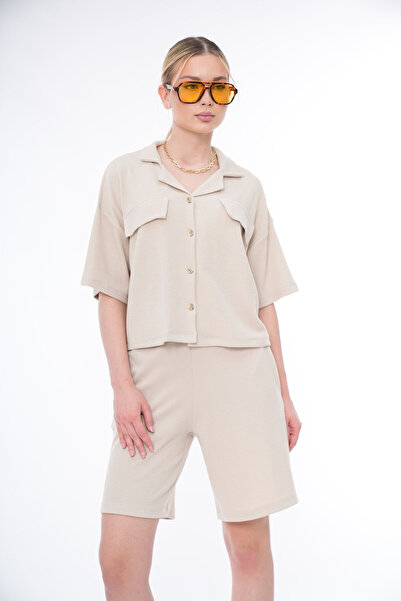 PONÇİK Basic Comfortable Fit Crop Shorts Set 25044