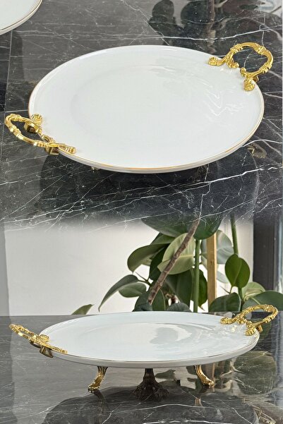 La Micellar Rocher Porcelain Serving Plate with Metal Handle and Stand (Gilded)