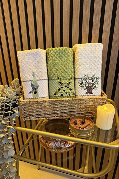 Çeyiz Diyarı Σετ πετσετών πικνίκ Olivya με κέντημα 3 τεμαχίων 40x60 εκ.