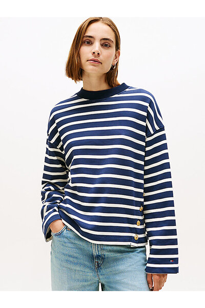 Tommy Hilfiger kadın gold button terry sweatshirt