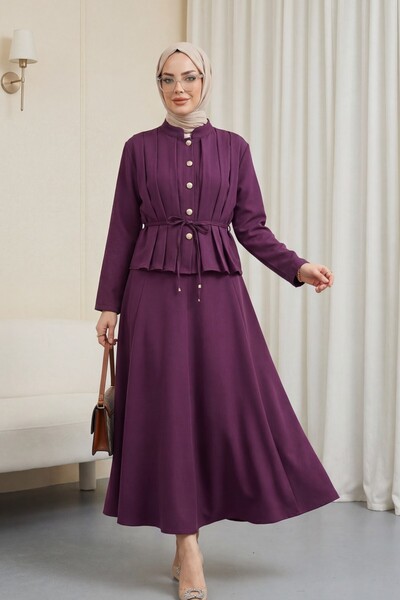 Modamorfo Κοστούμι κρεπ με πλισέ μπροστά, κουμπιά και φούστα που δένει στη μέ...