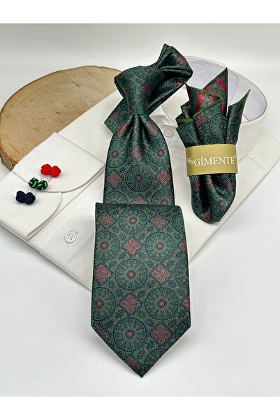 Gutiero Green Patterned Classic Tie with Handkerchief