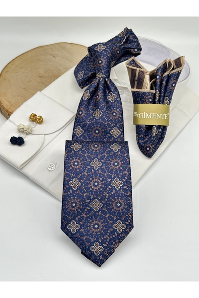 Gutiero Brown Patterned Classic Tie with Handkerchief