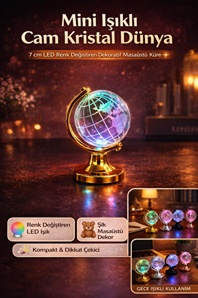 Tamsena Store Mini Işıklı Cam Kristal Dünya 7 cm LED Renk Değiştiren Dekorati...