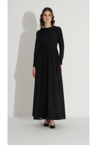 miha Hicran Önal Silvery Dress with Flower Accessories Black