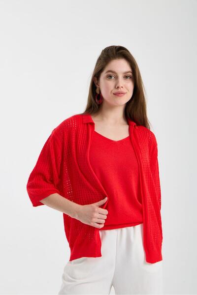 sumoda Women's Mercerized Short Sleeve Mesh Polo Collar Spring Summer Cardigan