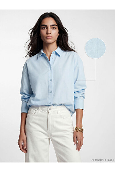 LC Waikiki Lcw Vision Blue Oversize Women's Shirt with Nevavm Difference - S6...