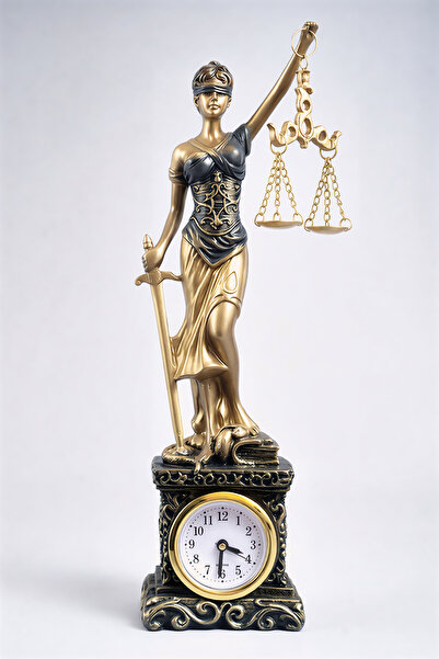 Wolawood Lady Justice Saatli Adalet Tanrıçası Heykeli El Yapımı Hediyelik Dek...