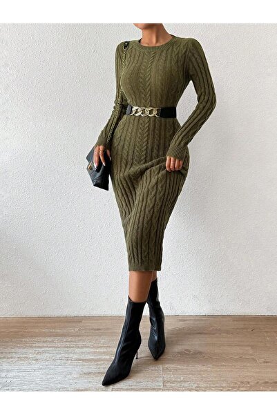 Iuliashop Rochie midi tricotată Nelli Khaki - M