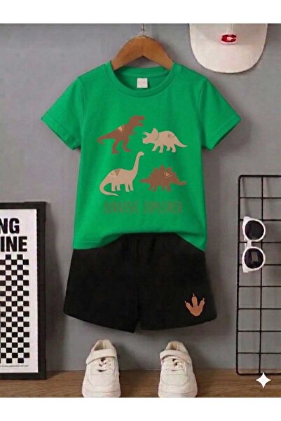 Nice Clothes Summer Children's T-Shirt Shorts Unisex (4-Piece Dinosaur Print)