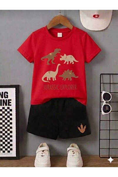 Nice Clothes Summer Children's T-Shirt Shorts Unisex (4-Piece Dinosaur Print)