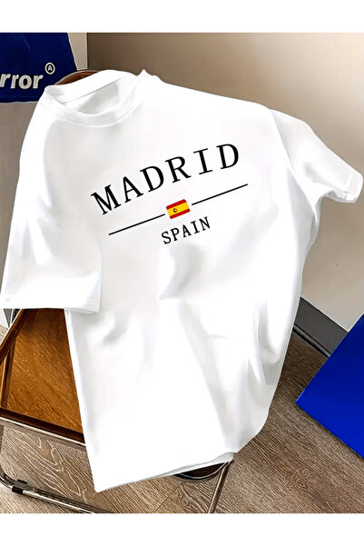 one button Tricou supradimensionat premium cu imprimeu Madrid Spania