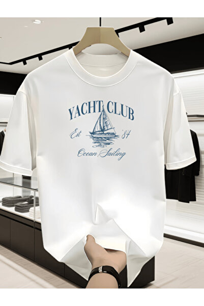 one button Tricou supradimensionat premium cu imprimeu Yacht Club