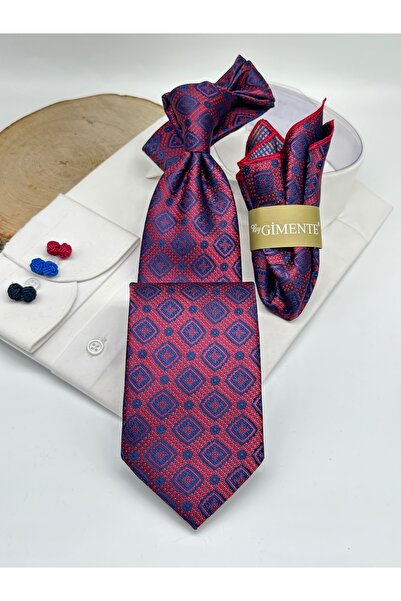 Gutiero Classic Tie with Red Patterned Handkerchief