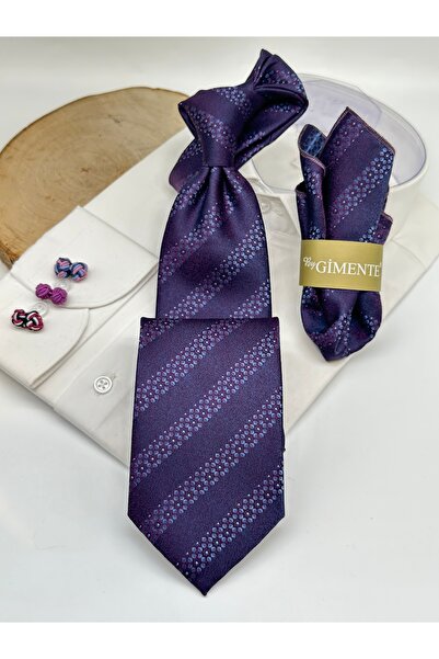 Gutiero Classic Tie with Purple Patterned Handkerchief