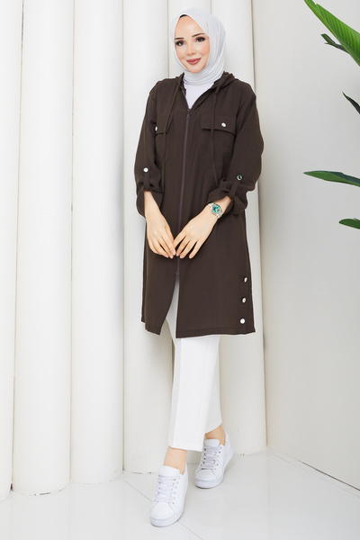 Pamuk Butik Women's Side Button Detailed Zipper Closure Cap