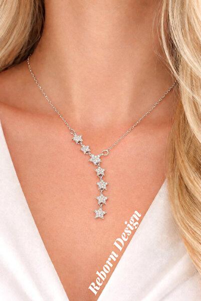 REBORN DESIGN 316L Steel Silver Color Zircon Stone Star Model Necklace