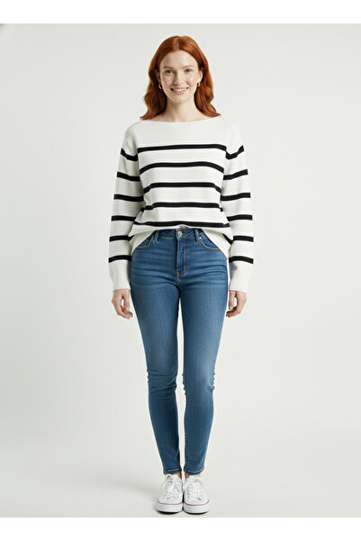 Neden Tekstil Γυναικείο πουλόβερ ασπρόμαυρο ριγέ πλεκτό