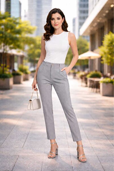 BEHLIVE Γυναικείο παντελόνι ψηλόμεσο με πιέτες και στενό τελείωμα σε σχήμα κα...