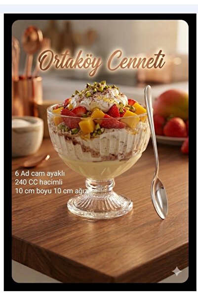 ORTAKÖYCENNETİ Ice Cream Pudding Bowl with Stand 240 Cc Glass Line Model 10 c...