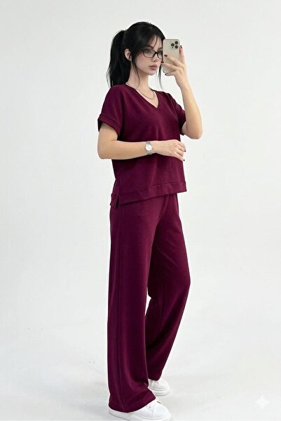 EmcyFiora Women's Casual Chic Modal Tracksuit Set – Oversized Top & Wide-Leg ...