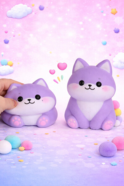 uğurlu dükkan Mor Oturan Squishy Köpek