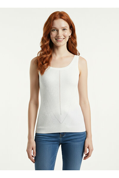 Neden Tekstil Women's White Knitwear Strappy Slim Fit Blouse