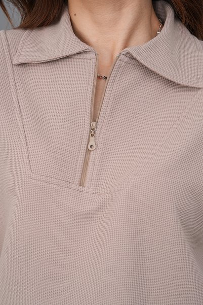 DI LORIA Women's Beige Relaxed Fit Zippered Sweat Pants Set