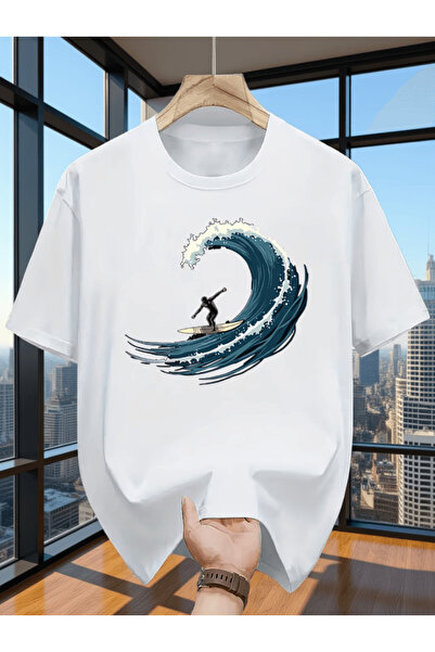 one button Tricou supradimensionat premium cu imprimeu pentru bărbați, cu mod...